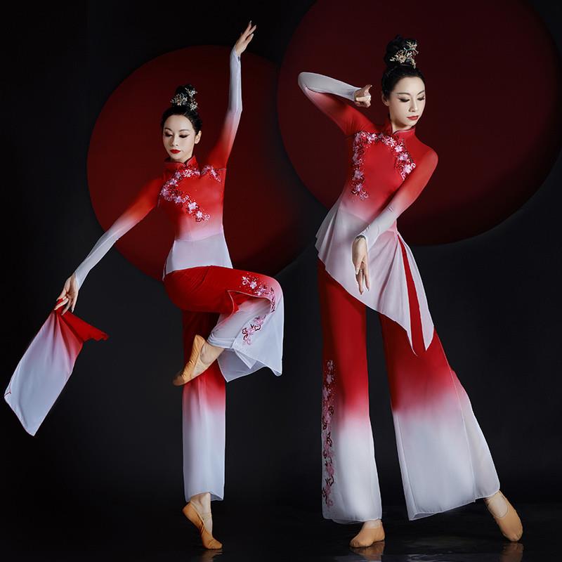 韩式红色扇子舞舞服装中国风中老年民族广场演出秧歌舞蹈服腰鼓舞