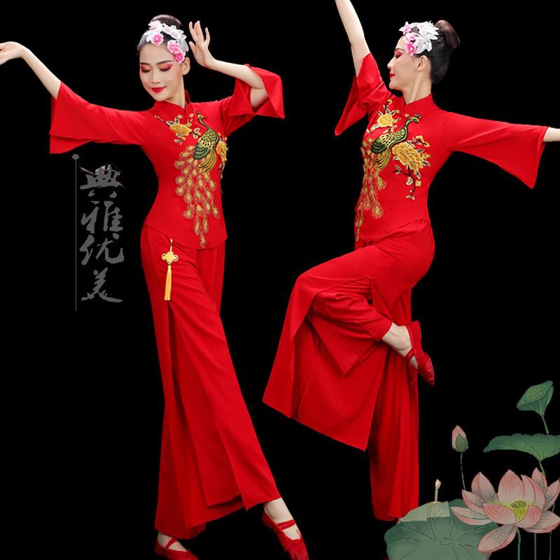 韩式秧歌服演出服女新款套装红中国腰鼓舞舞蹈服装胶州弹力喜庆飘