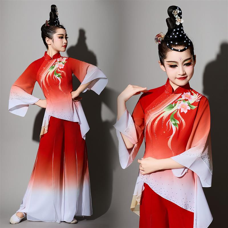 韩式女童秧歌服扇子舞2026年儿童红色喜庆服装演出服腰鼓舞新款中