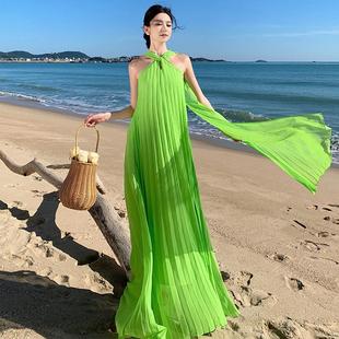 绝美沙滩裙女海边拍照氛围感连衣裙度假风超仙飘逸百褶长裙到脚踝