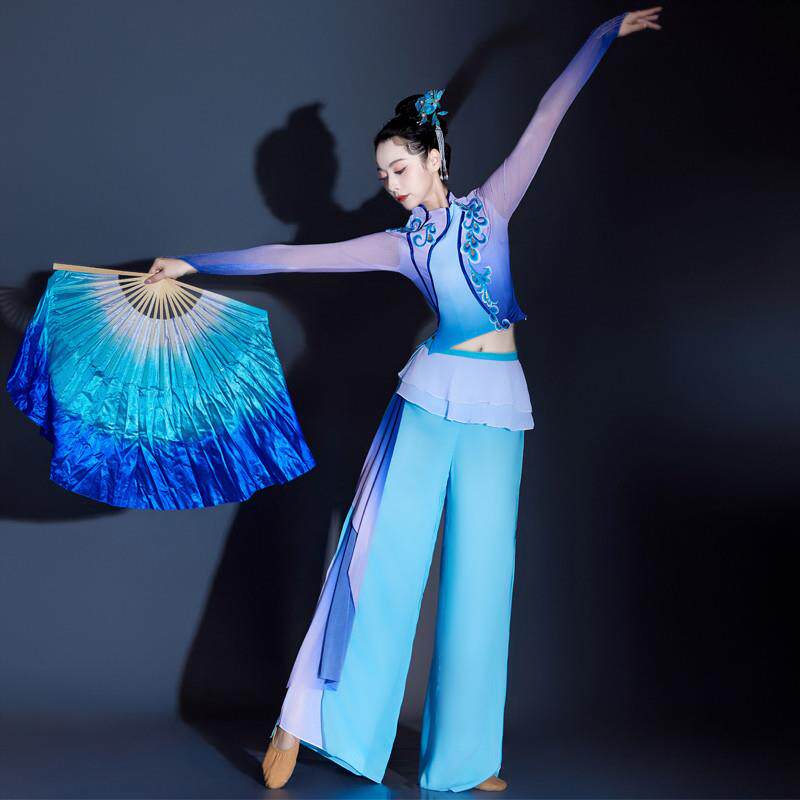 胶州秧歌服女2025新款古典扇子伞舞中老年广场舞蹈服装蓝色演出服
