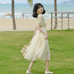 连衣裙 女装 夏季 裙子海边度假超仙沙滩裙超好看茶歇法式 气质泡泡袖