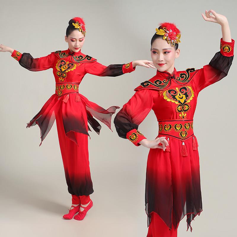 韩式打鼓服演出服腰鼓喜庆中国舞服水现代扇子舞舞蹈鼓舞开场风服