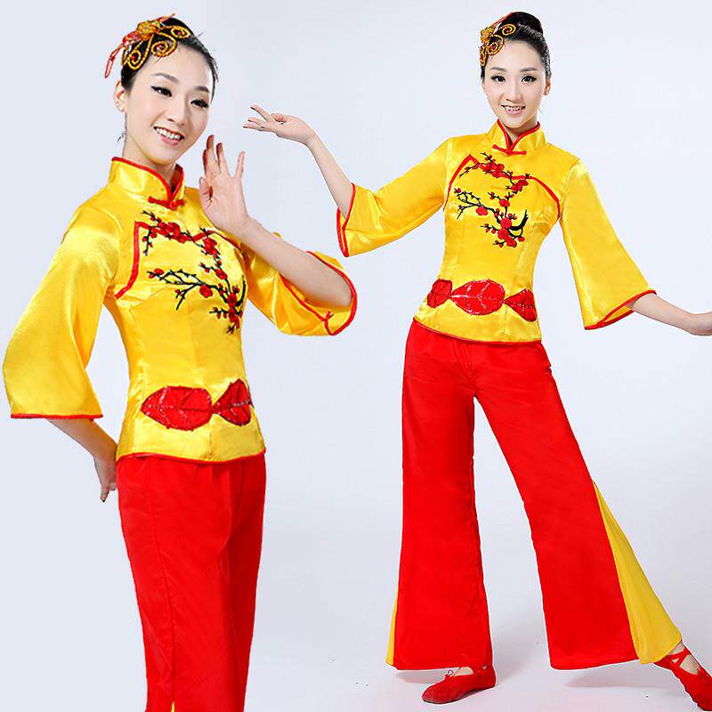 秧歌服女2025新款中老年扇子舞蹈服打鼓服腰鼓服装演出服成人套装