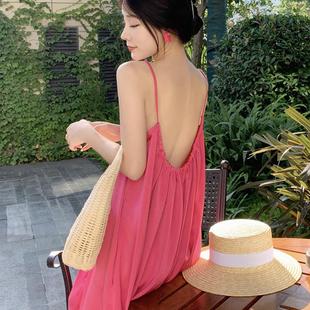 小众超仙大露背沙滩长裙纯欲高级性感海边度假吊带连衣裙女夏 法式
