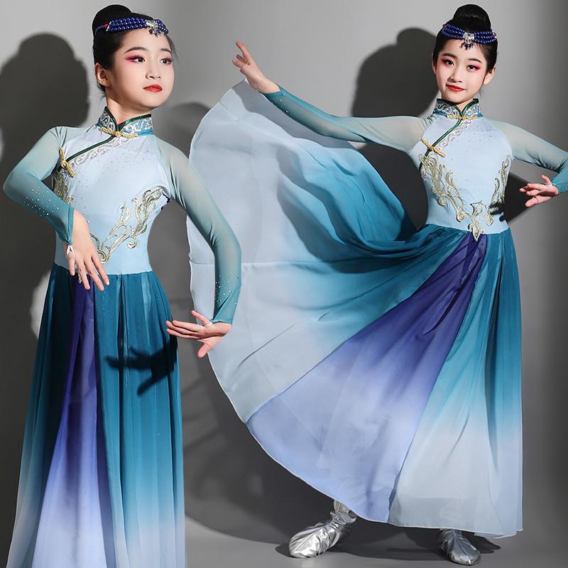 韩式六一儿童女童摆裙蒙古演出服袍蒙古少数民族风大舞蹈服装蒙族