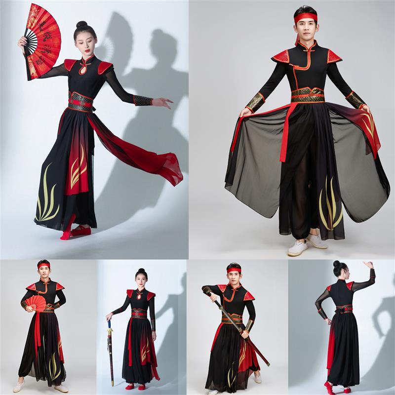 韩式打鼓演出服装中国女剑客套装九州扇扇子舞武侠象王行风响同舞
