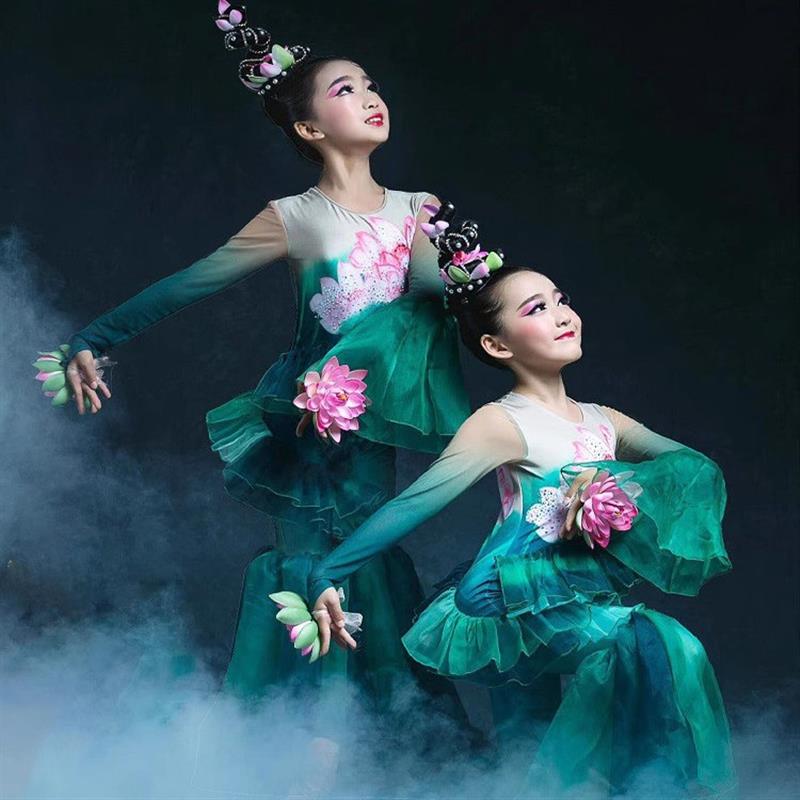 韩式表演风中国荷花飘逸莲花仙子古典舞民族舞蹈儿童服采莲演出服