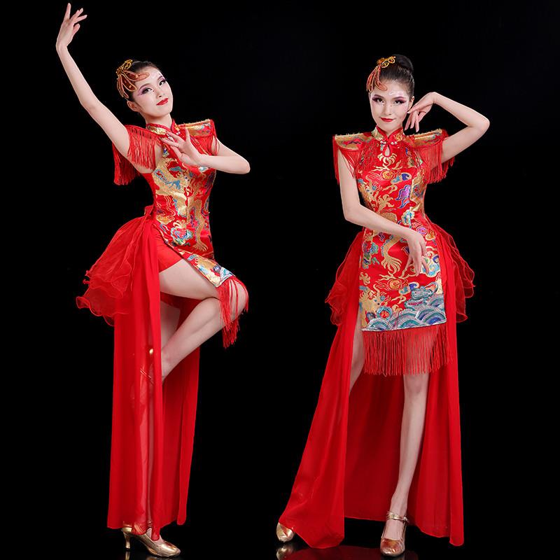 韩式打鼓服演出服套装新款腰鼓喜庆中国风女现代水舞开场鼓舞舞蹈
