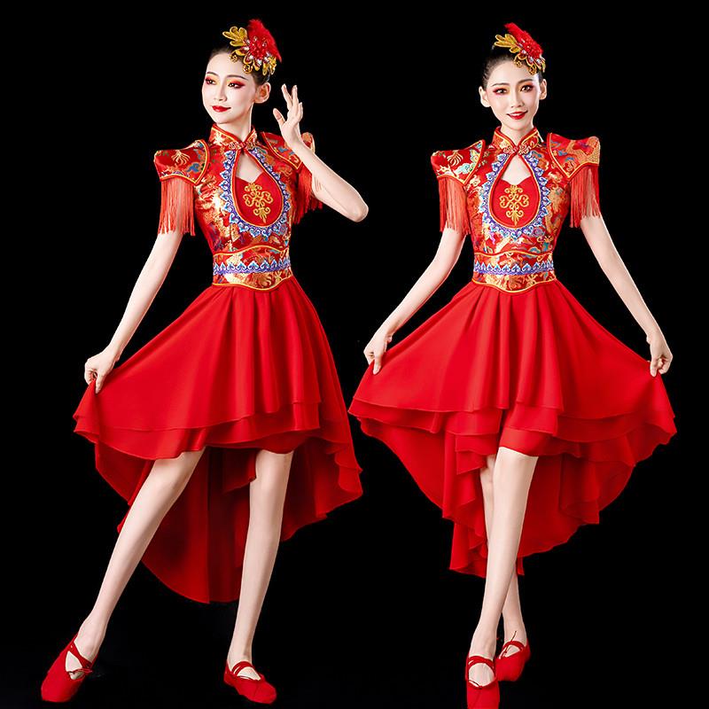 韩式打鼓服现代女中国套装喜庆腰鼓水鼓演出服舞蹈服表演成人广场