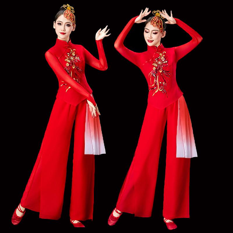 韩式胶州秧歌服打鼓新款飘逸舞蹈扇子服装古典舞喜庆腰鼓队演出服
