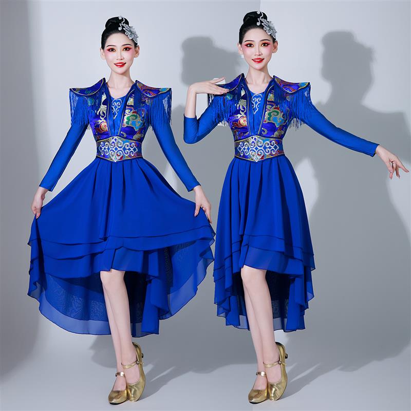 韩式蓝色打鼓现代演出服女中国风水舞服舞蹈服装锣鼓鼓舞开场腰鼓