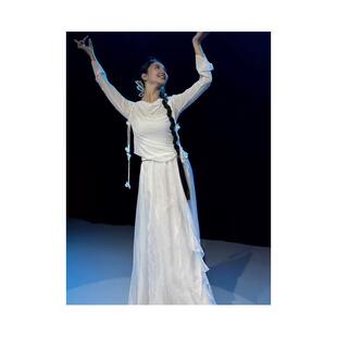 古典舞蹈服网纱荡领上衣飘逸裙裤中国舞民族舞演出白色纱衣练功服