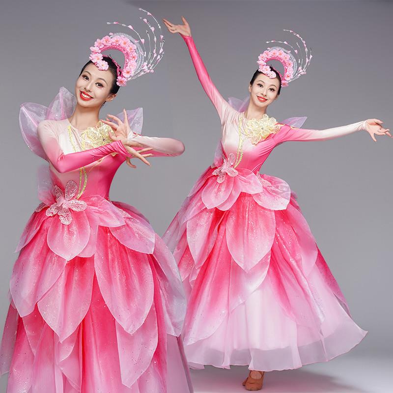 韩式开场舞大摆裙演出服女大气裙新款2026花瓣表演舞蹈服装歌伴洋