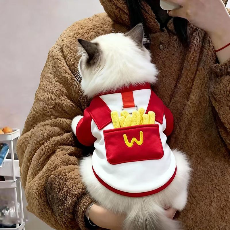 猫咪衣服秋季金渐层布偶蓝猫狗狗衣服冬天薄绒保暖可爱薯条牵引服