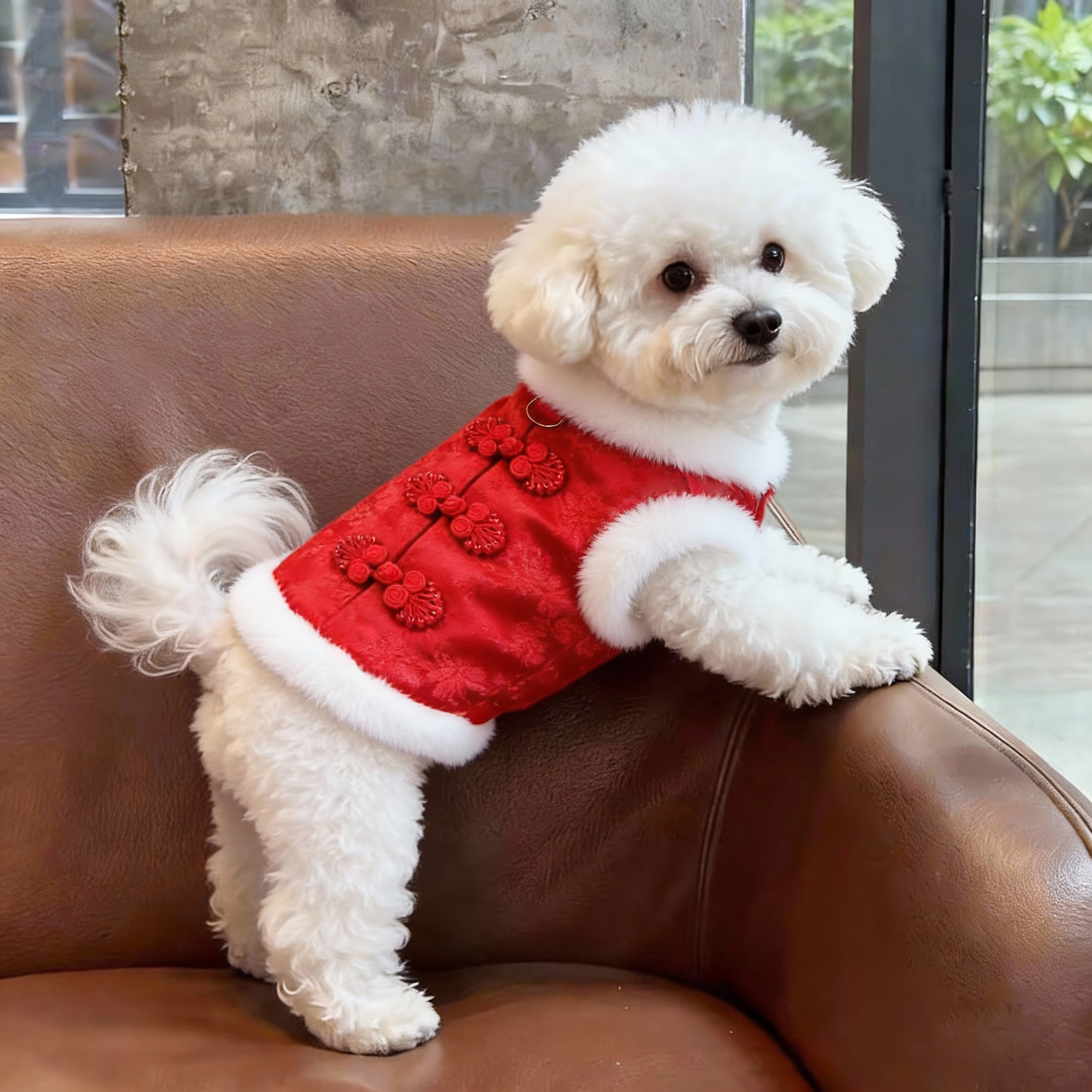 小狗狗衣服冬天新年喜庆泰迪比熊秋冬款牵引马甲过年猫咪保暖棉衣