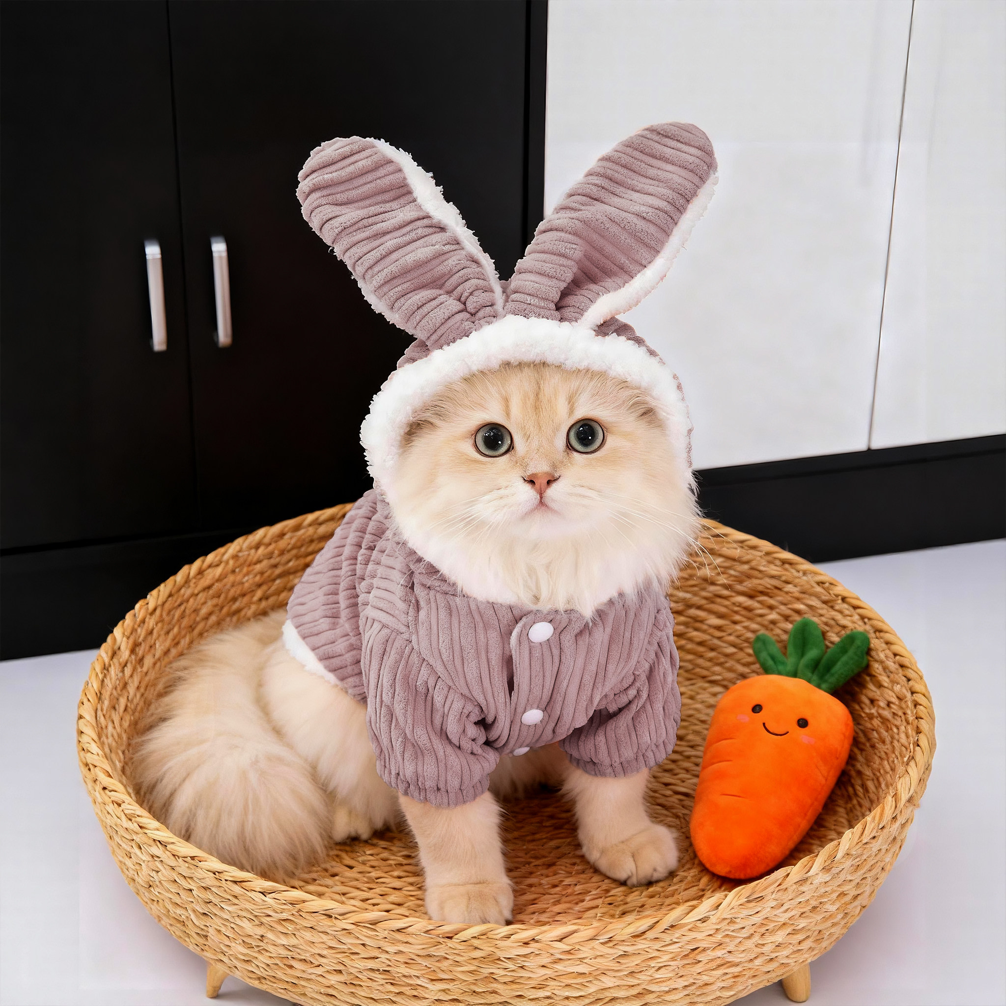 猫咪兔子装秋冬宠物猫猫衣服加厚保暖布偶蓝猫英短防掉毛可爱冬款