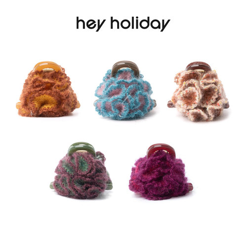 hey holiday马海毛钩织花朵抓夹手工立体蜀葵秋冬复古半扎盘发
