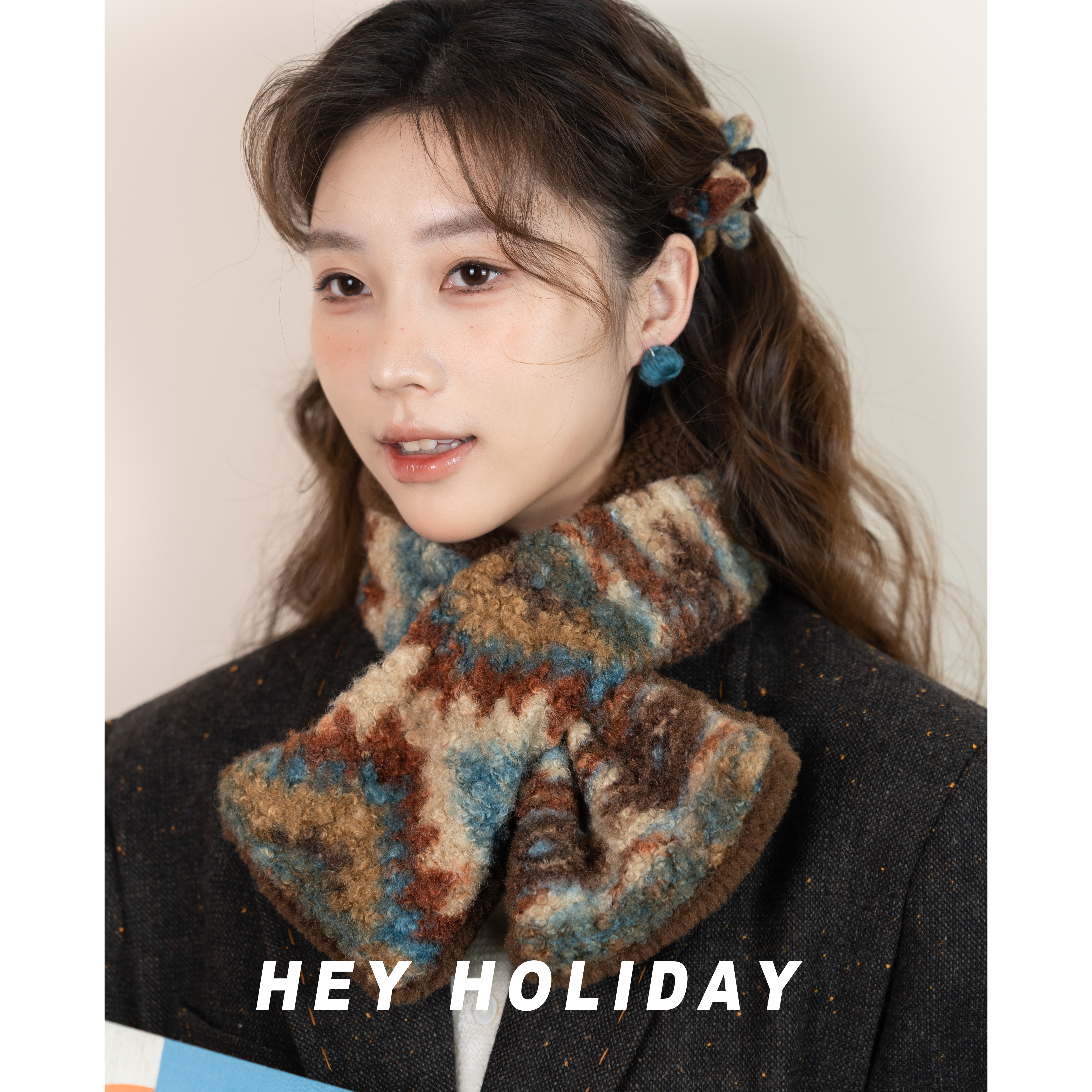 hey holiday秋冬围脖少女气质围巾时尚简约百搭保暖韩版短款复古
