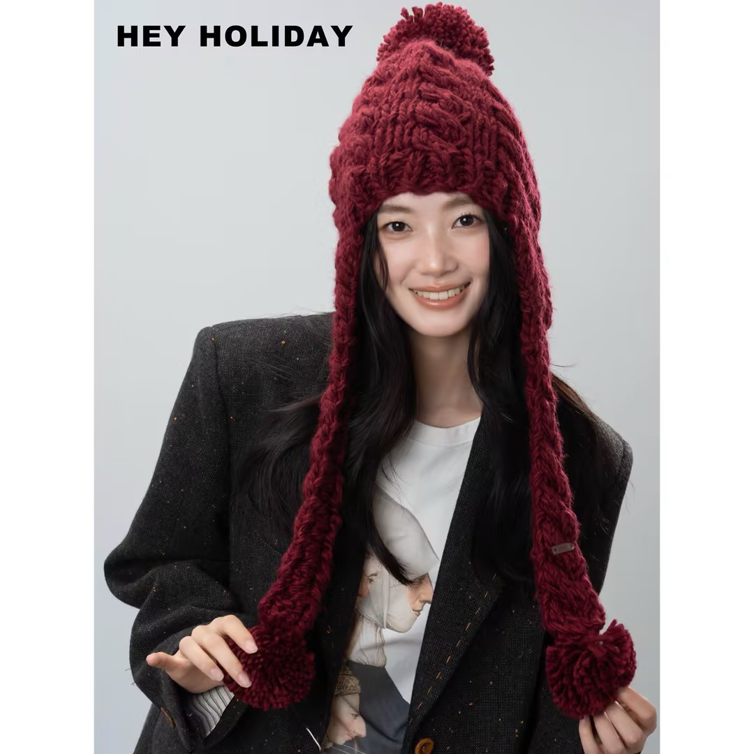 hey holiday帽子秋冬新款百搭圆顶针织帽女秋季秋冬毛线帽帽子