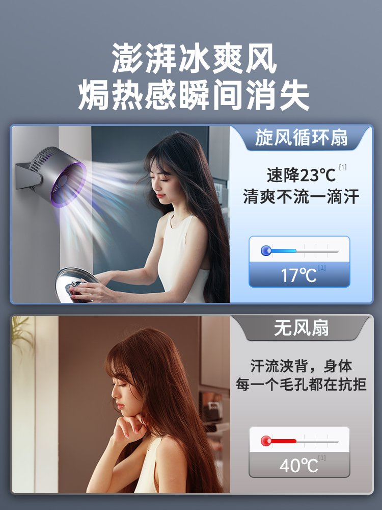厨房风扇专用壁挂式免打孔小型家电风扇usb充电散热静音空气循环