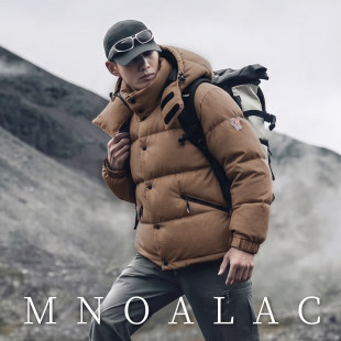 MNOALAC蒙口猫户外连帽羽绒服男女款加厚焦糖色保暖短款保暖夹克