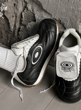 黑色德训鞋男款2025春季小众复古潮流圆头轻便情侣款休闲运动鞋女