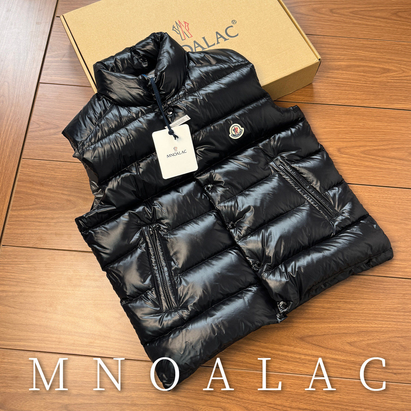 MNOALAC/蒙口猫亮面立领羽绒马甲男女同款无袖情侣时尚百搭背心