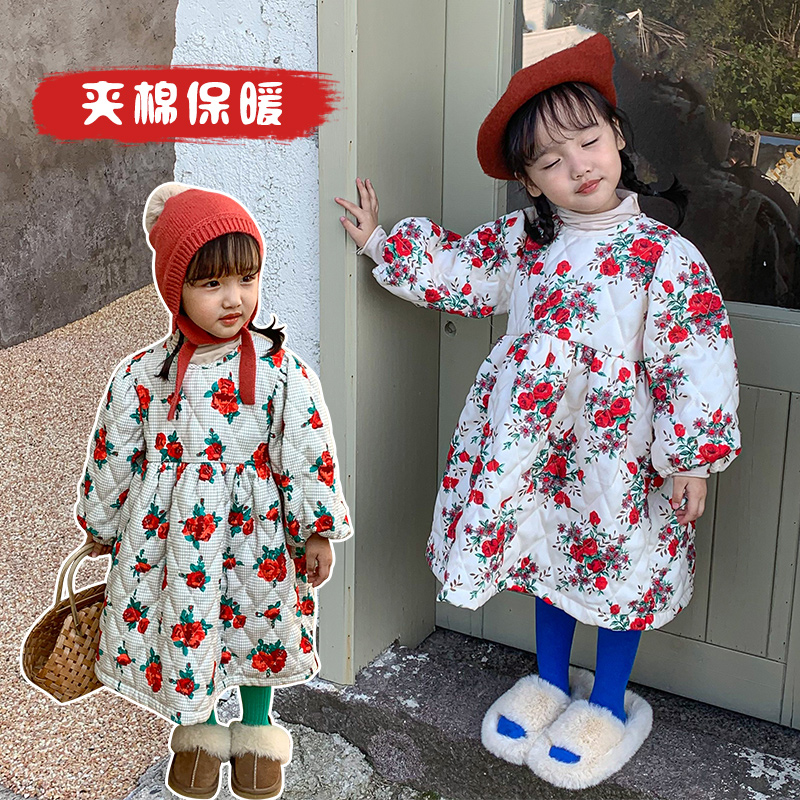 趣趣么么男女童夹棉碎花连衣裙