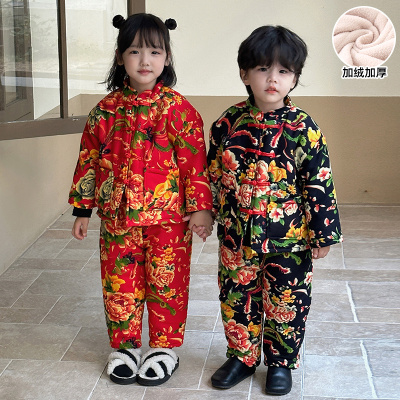 趣趣么么男女童东北大花唐装