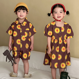 儿童夏季套装男童海边度假2026新款洋气宝宝女童连衣裙姐弟兄妹装
