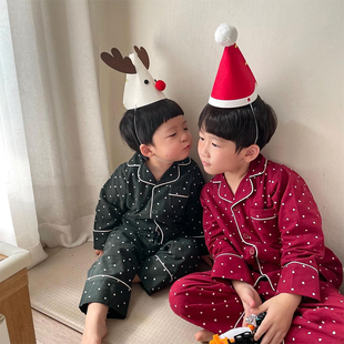 套装 女童小孩长袖 宝宝家居服 纯棉圣诞2025新款 儿童睡衣男童春秋季