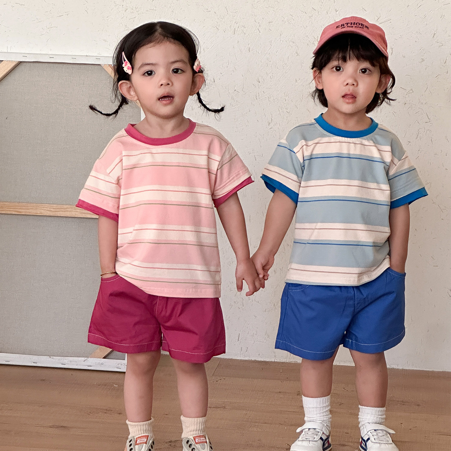 儿童夏季运动套装条纹女童休闲2026新款夏装男童短袖短裤宝宝衣服,童装/婴儿装/亲子装,套装,淘宝优惠券,粉丝福利购,淘宝优惠卷