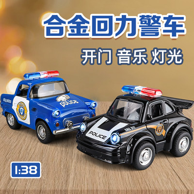 复古警车玩具合金声光回力小汽车