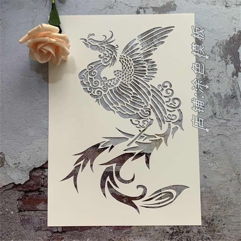 新款凤凰 龙凤意境画画镂空板创意画遮蔽板真石漆镂空模板DIY手绘