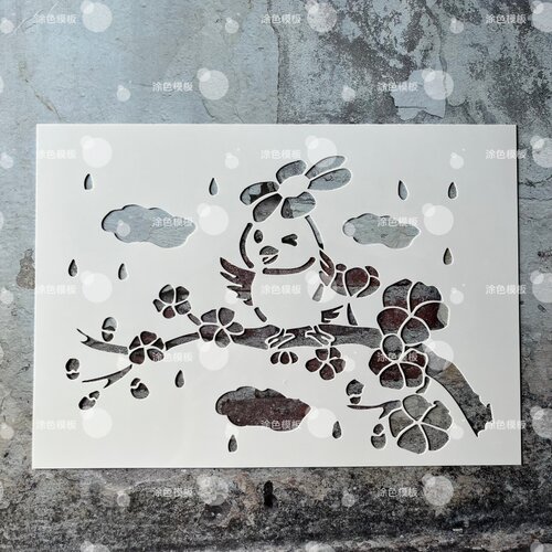 童趣小鸟 雨中卡通萌鸟镂空模板手绘画画涂鸦墙绘DIY喷绘图遮蔽板