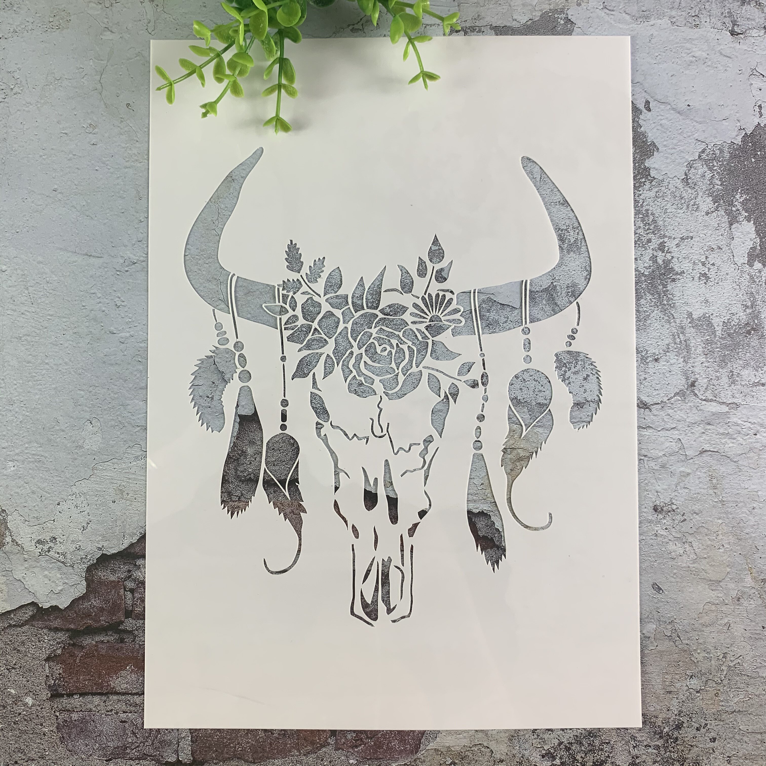 骷髅牛头 黑板漆手绘diy镂空模板街头喷漆卡通喷绘图案遮蔽板涂色