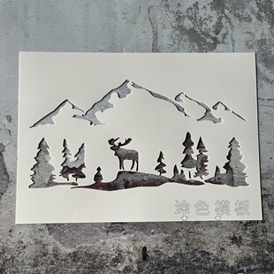山景小鹿 山林风景塑料镂空模板创意DIY涂鸦墙绘涂鸦喷漆手工拓印