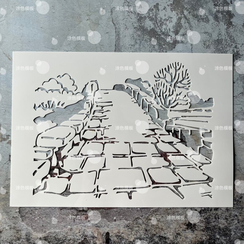 古风风景石板路 国风镂空模板创意图墙绘喷漆模具墙面diy画画图案