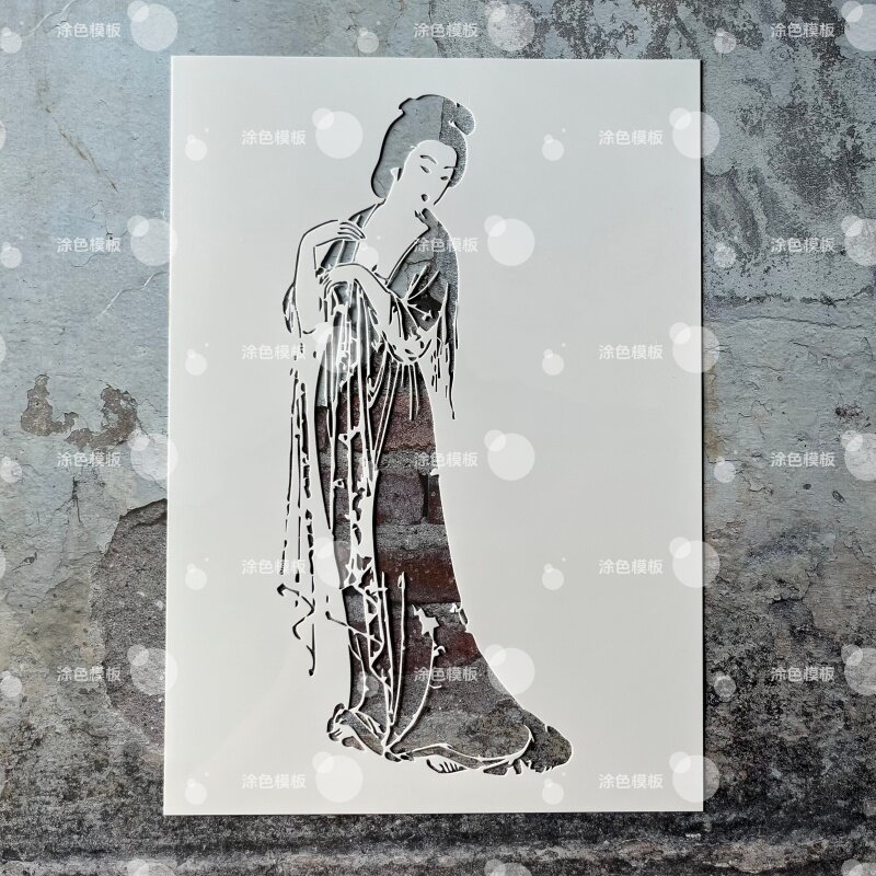 国风仕女 古典唐风美人镂空模板治愈墙绘喷漆模具墙面diy画画图案