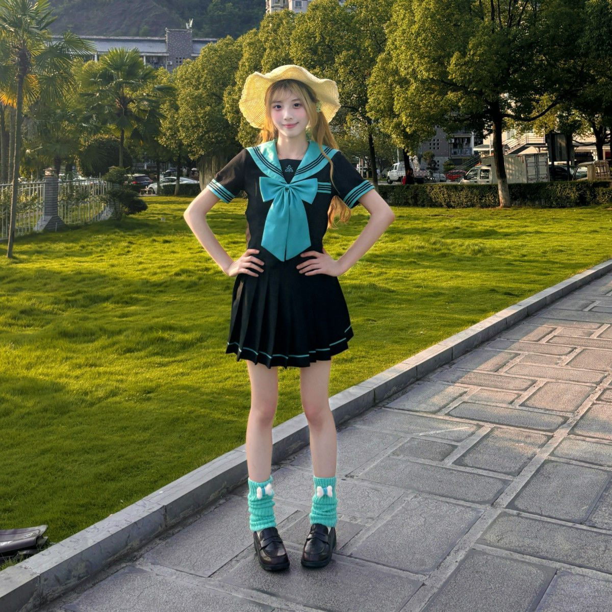 jk制服正版原创学院风短裙绿色
