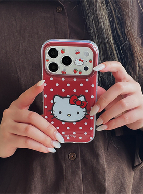 宏界 新年喜庆红色波点大脸Kitty猫头像适用苹果17ProMax手机壳iphone15新款16pro硅胶13女款14pro防摔保护套