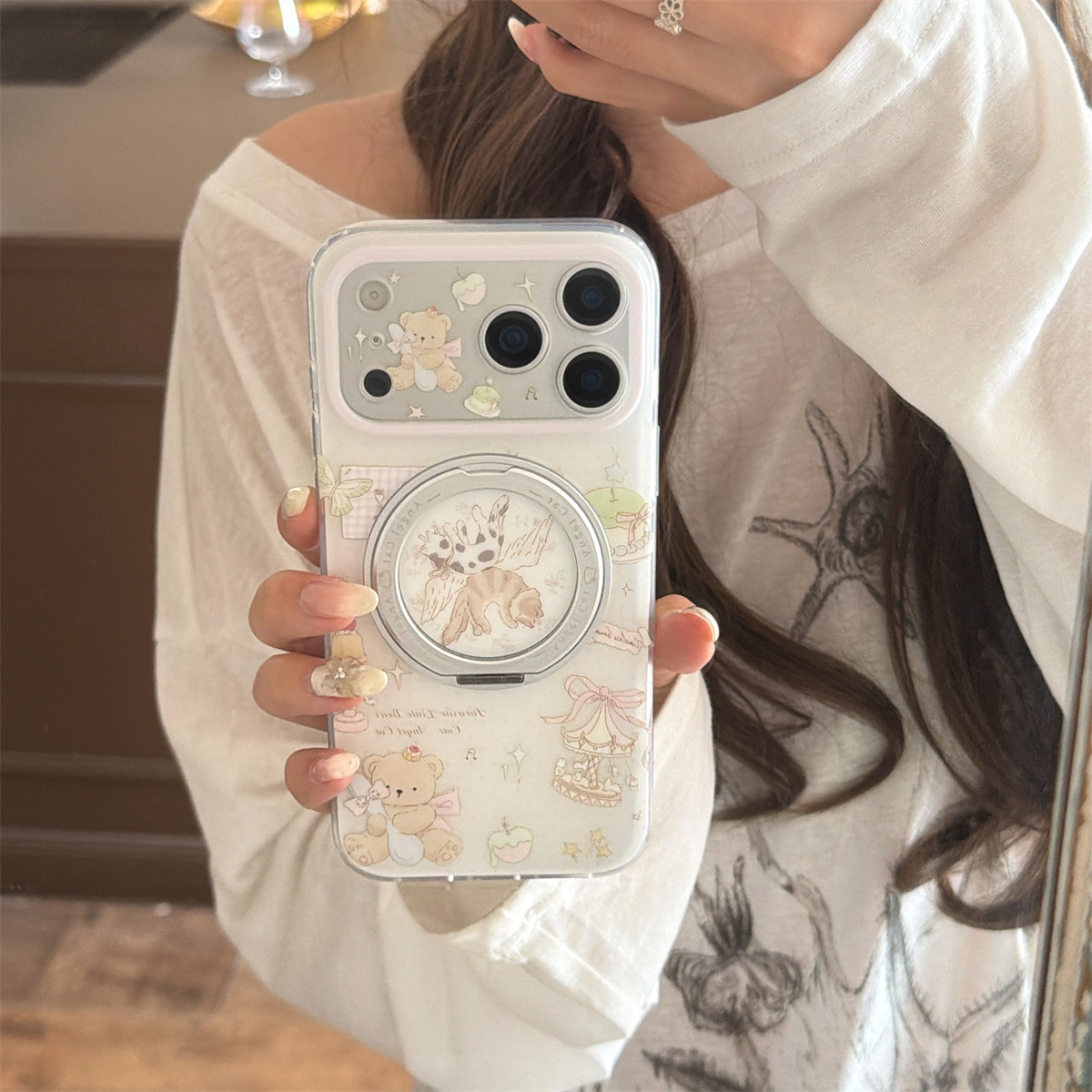宏界 韩风台灯蝴蝶小熊猫咪360支架适用苹果17ProMax手机壳iphone17新款16pro硅胶17pro女款15pro防摔保护套