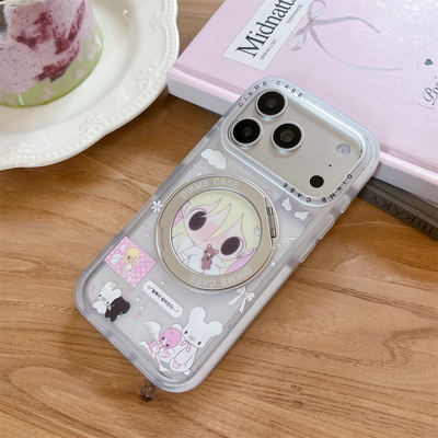 宏界 治愈系可爱小熊女孩360支架适用苹果17ProMax手机壳iphone15新款16pro肤感17pro女款15promax防摔保护套