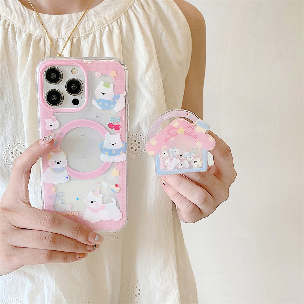 宏界 少女心粉色围边可爱西高地房屋适用苹果16promax手机壳iphone15新款13pro硅胶16pro女款14pro防摔保护套