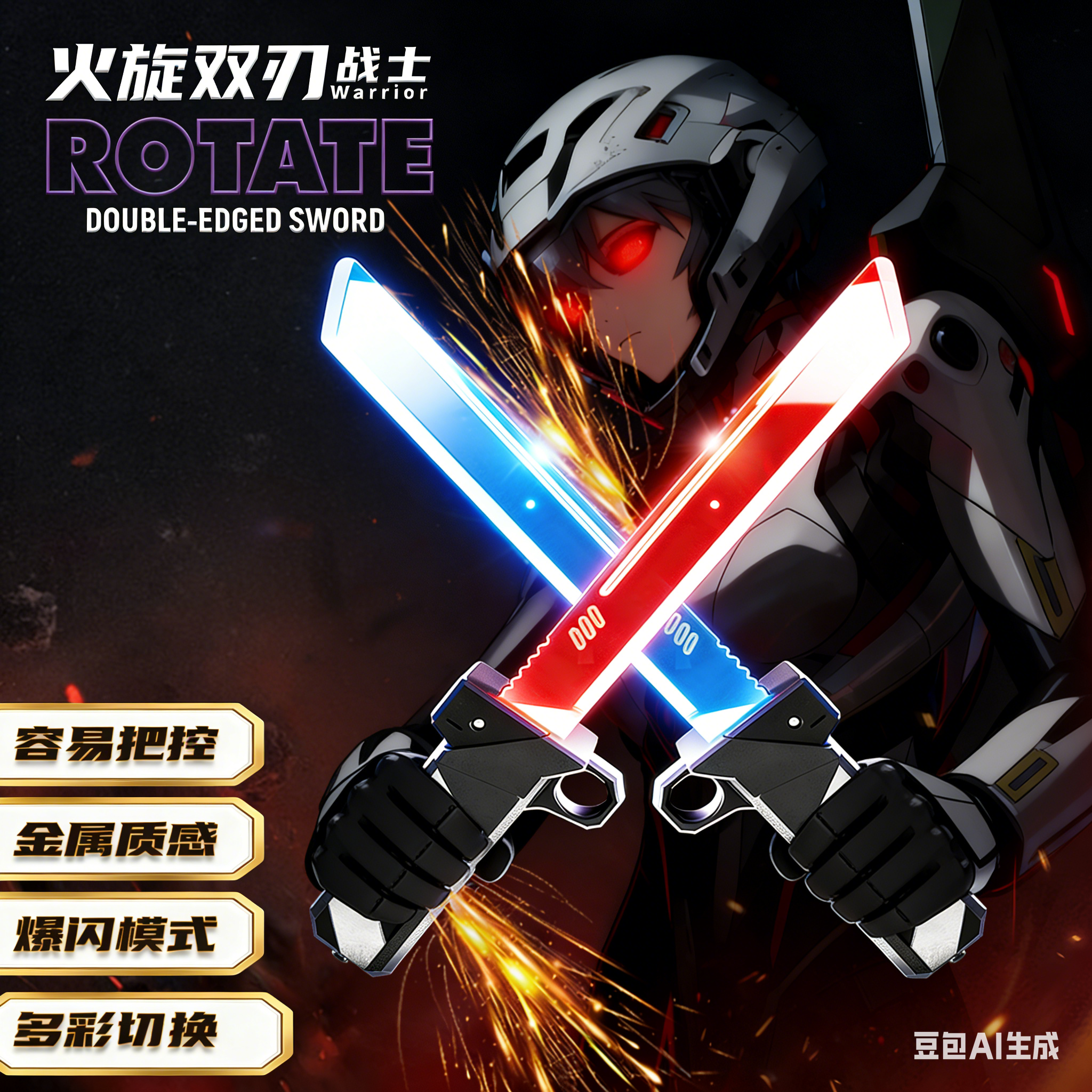 双刀流光剑二合一对插剑刃可组合双持式伸缩光刃可旋转激光剑玩具