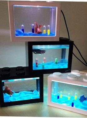 USB Mini Aquarium Fish Tank With LED Lamp Light Betta Fish F