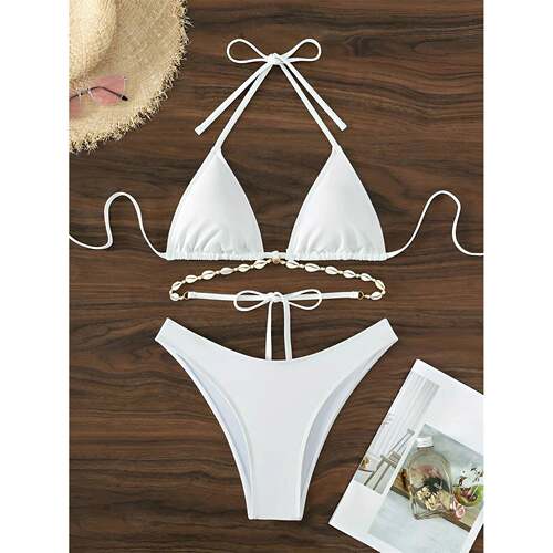 Solid color high waisted sleeveless bikini纯色高腰无袖比基尼