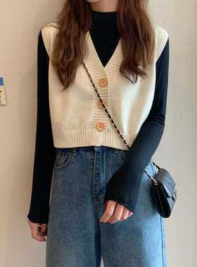 Spring and Autumn New Loose V-neck Short Outer Vest Two-piec