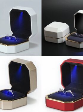 Luxury Jewelry Couple Ring Box With LED Light For Engagement